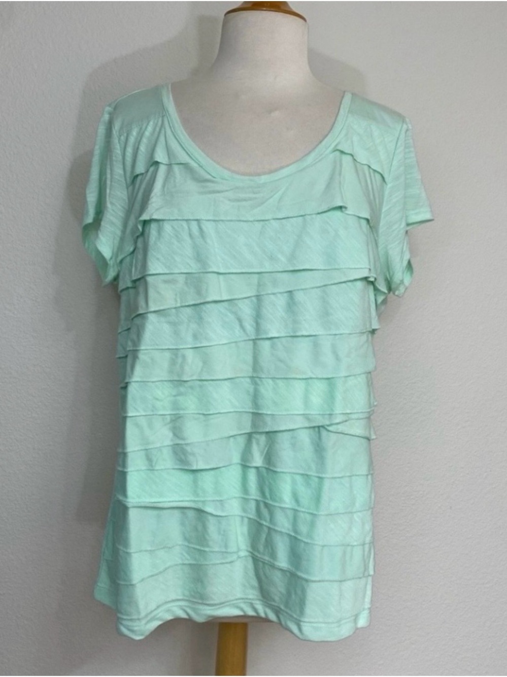 3/$25 DKNYC Womens Mint Green Scoop Neck Layered T-Shirt Size XXL Casual Coastal